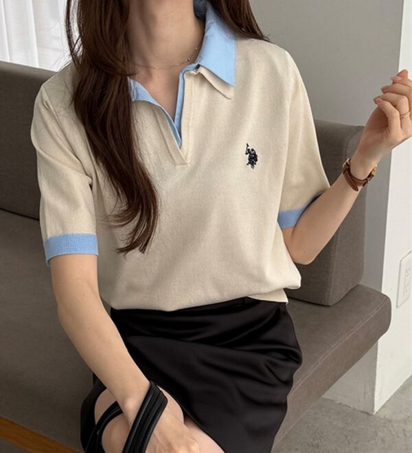 GeeRA（ジーラ）の「【ＵＳ．ＰＯＬＯ．ＡＳＳＮ】衿付ポロニットトップス（ニット・セーター）」｜詳細画像