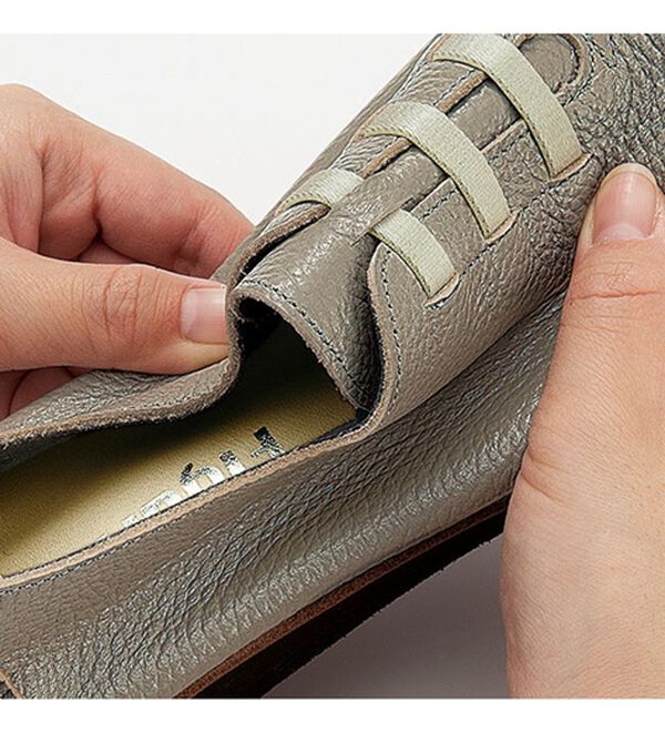 ルフラン（ルフラン）の「日本製　やわらかレザーのサテンゴムレースシューズ（フラットシューズ）」｜詳細画像