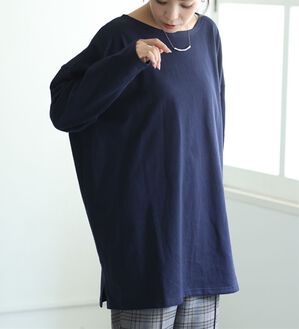A HAPPY MARILYN（アハッピーマリリン）の「【Ｌ～８Ｌ】体型を選ばない！綿１００％定番バスクＴシャツ（Tシャツ）」｜ネイビー