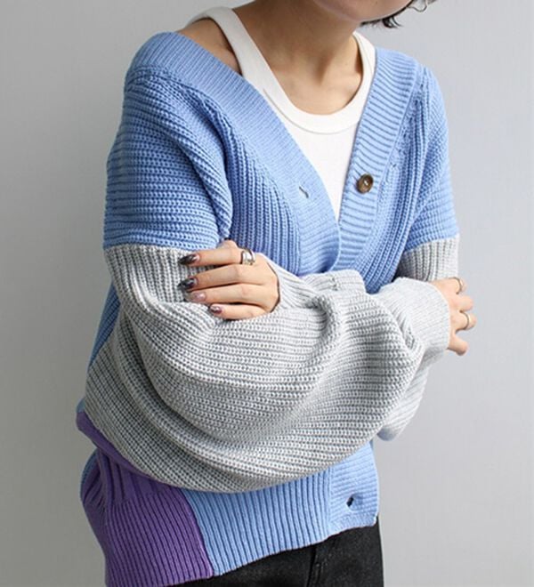 GeeRA（ジーラ）の「前後２ＷＡＹブロック配色ニット（ニットカーディガン）」｜詳細画像