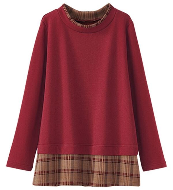 BELLUNA（ベルーナ）の「まるで着る毛布！静電防止付裏ファー重ね着風プルオーバー（カットソー）」｜オレンジ