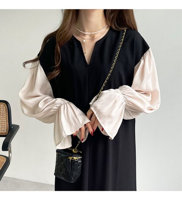 ブラウスレイヤード風ドッキングワンピース - ベルーナ【公式】