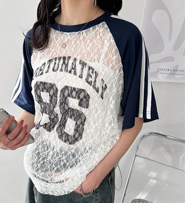 GeeRA（ジーラ）の「レース切替ナンバーロゴＴシャツ（カットソー）」｜詳細画像