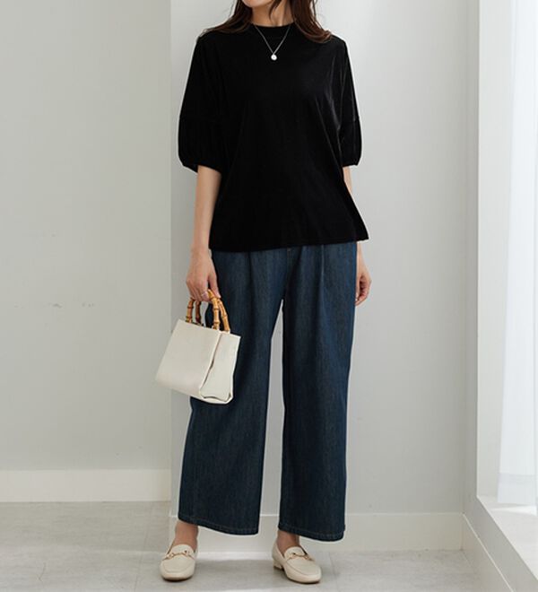 BELLUNA（ベルーナ）の「ベロア素材ふんわり袖プルオーバー（カットソー）」｜詳細画像