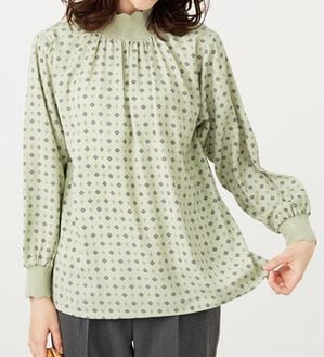 BELLUNA（ベルーナ）の「衿＆袖ニット使い美人顔ブラウス（ブラウス）」｜ミント系小紋