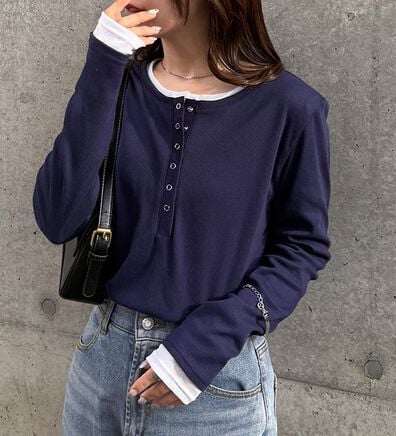 RANAN（ラナン）の「レイヤードヘンリーネックリブTシャツ（カットソー）」