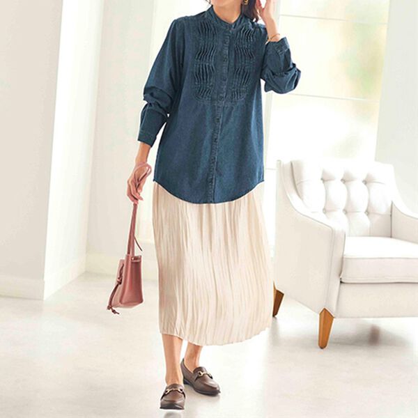 BELLUNA（ベルーナ）の「オーガニックコットンデニムタックブラウス（ブラウス）」｜詳細画像