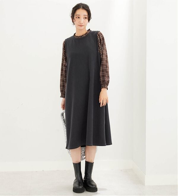 BELLUNA（ベルーナ）の「フリル衿異素材切替ワンピース（その他ワンピース）」｜詳細画像