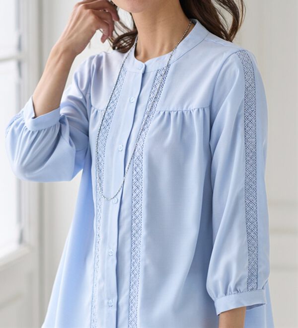 BELLUNA（ベルーナ）の「ビンテージ素材レース使いシャツチュニック（チュニック）」｜詳細画像