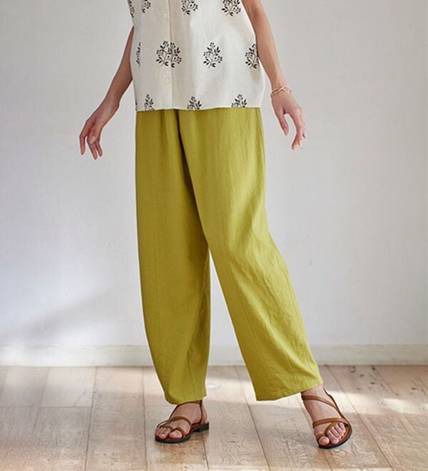 BELLUNA（ベルーナ）の「レーヨン麻入りゆったりワイドパンツ（フルレングスパンツ）」｜カラシ