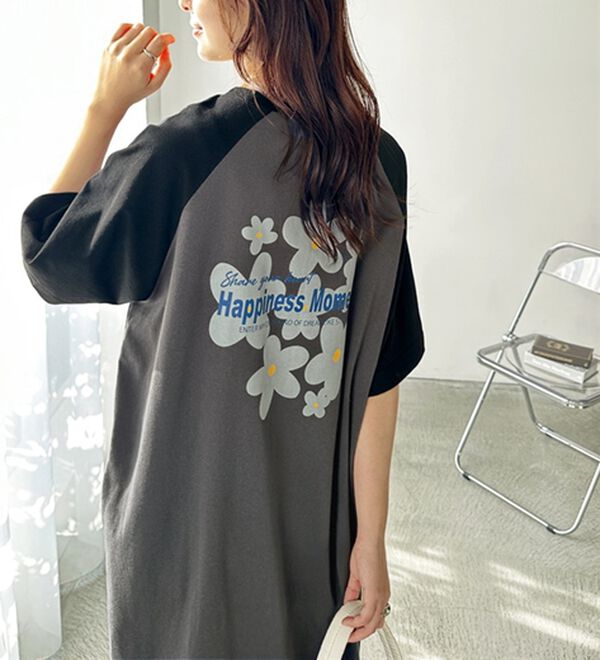 GeeRA（ジーラ）の「ラグラン配色プリントＴシャツワンピース（カットソーワンピース）」｜詳細画像