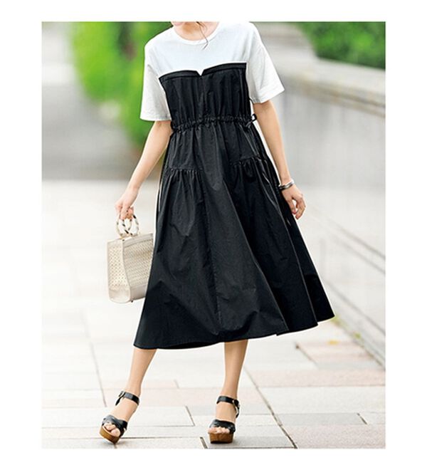 BELLUNA（ベルーナ）の「夏のお出かけに！カットソー切替ワンピース（ドッキングワンピース）」｜詳細画像