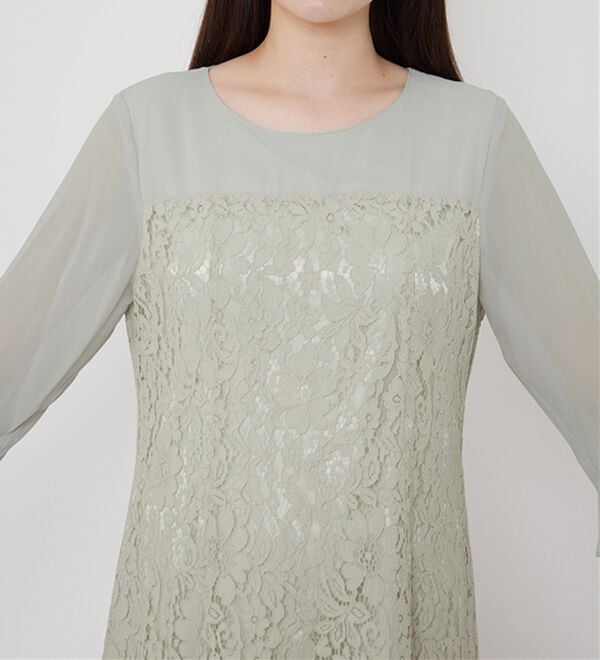 BELLUNA（ベルーナ）の「シャンタン素材ノーカラージャケットレースワンピースアンサンブル（ワンピースセットスーツ）」｜詳細画像