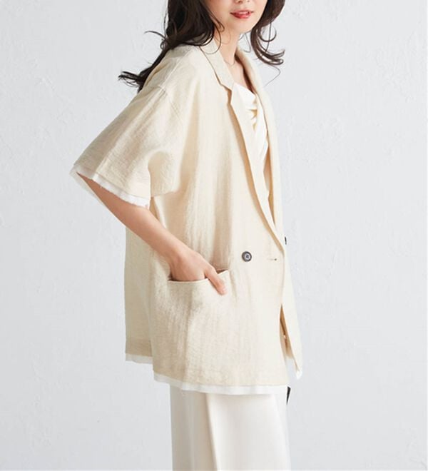 RANAN（ラナン）の「ハーフスリーブシアーシャツジャケット（テーラードジャケット）」｜詳細画像