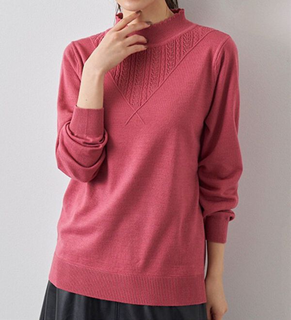 BELLUNA（ベルーナ）の「静電防止！洗えるウール入り透かし編みセーター（ニット・セーター）」｜詳細画像