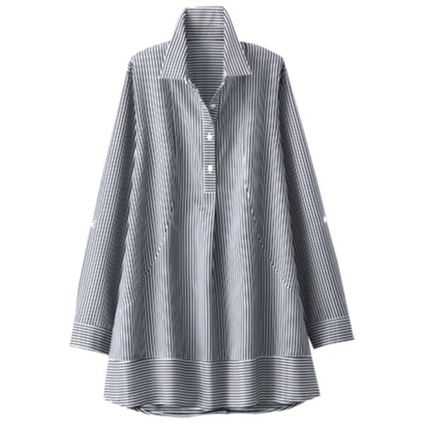 BELLUNA（ベルーナ）の「麻調素材切替デザインシャツチュニック（チュニック）」｜ストライプ