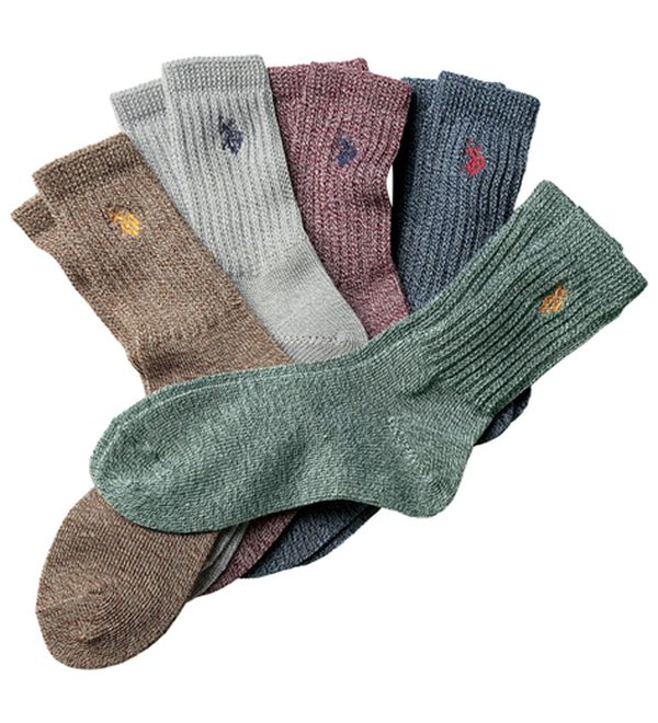 5足組】＜ユーエス ポロ アッスン＞ウール混杢調ワンポイントソックス