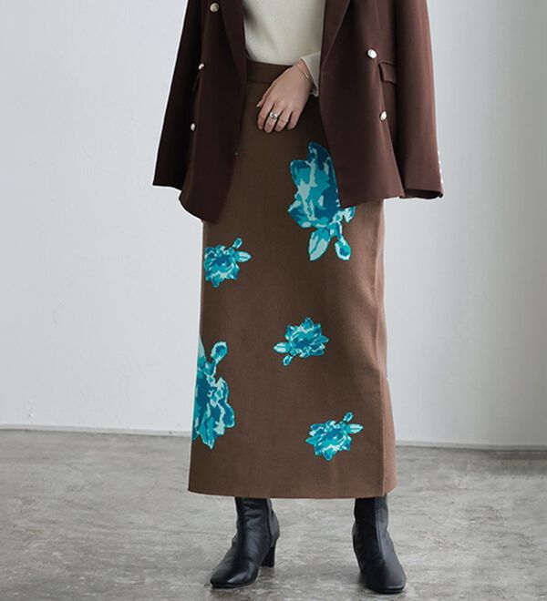 Pierrot（ピエロ）の「花柄ジャカードスカート（ひざ丈スカート）」｜詳細画像