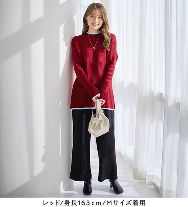 alotta（アロッタ）の「パチパチしにくい！洗えるリブ切替配色ニットプルオーバー（ニット・セーター）」｜詳細画像