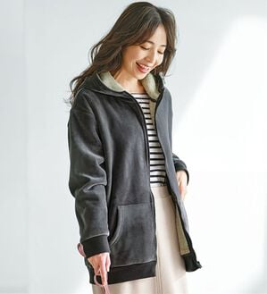 BELLUNA（ベルーナ）の「【快適Ｌａｂ．】リッチベロア素材裏ボアパーカー（パーカー）」｜チャコール