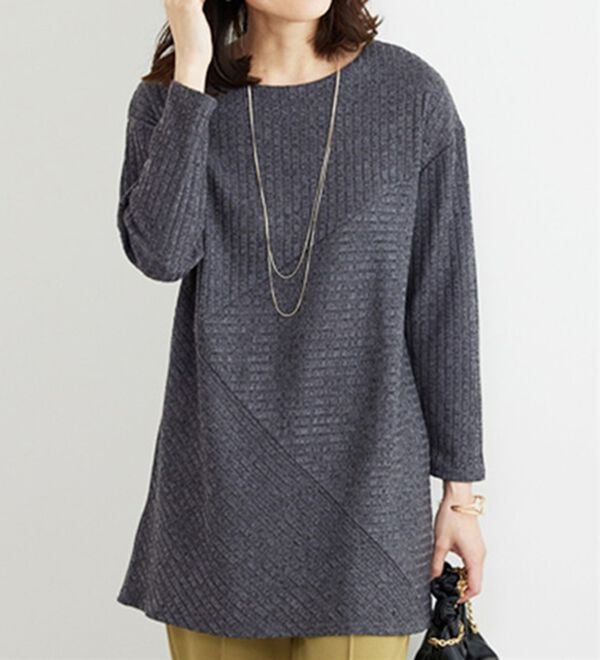 BELLUNA（ベルーナ）の「杢調テレコ素材切替デザインチュニック（チュニック）」｜詳細画像