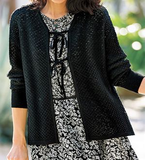 BELLUNA（ベルーナ）の「２ＷＡＹ透かし編リボンニットカーディガン（ニットカーディガン）」｜黒