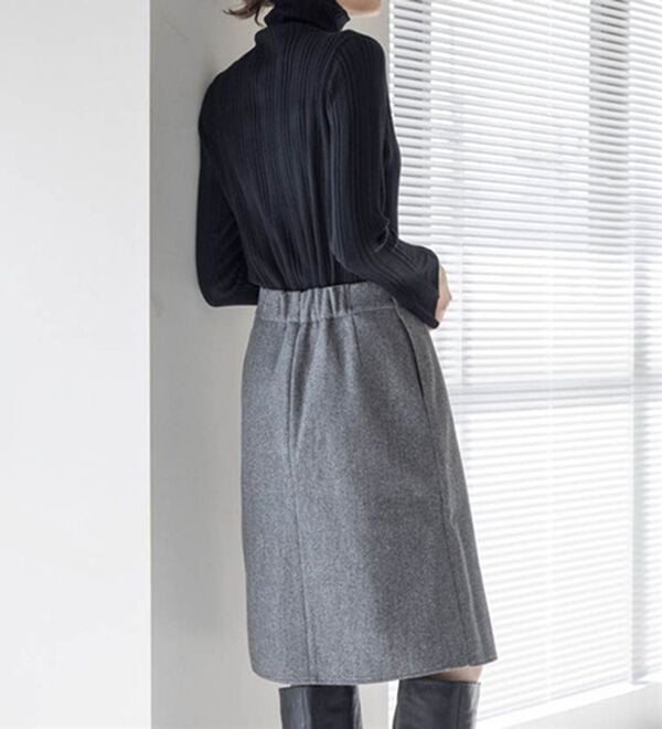 RANAN（ラナン）の「ウールライク素材ミディ丈スカート（ひざ丈スカート）」｜詳細画像