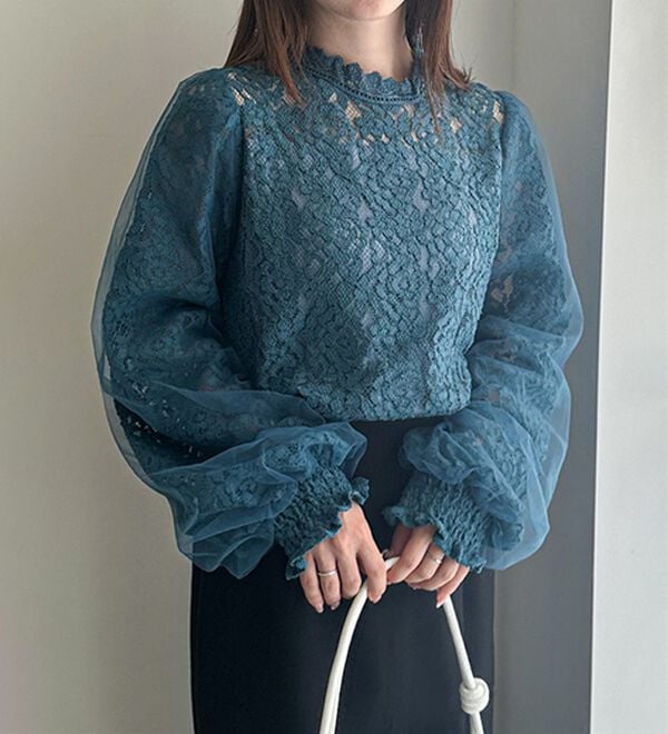 RANAN（ラナン）の「チュールドッキングフラワーレースキャンディースリーブブラウス（ブラウス）」｜詳細画像