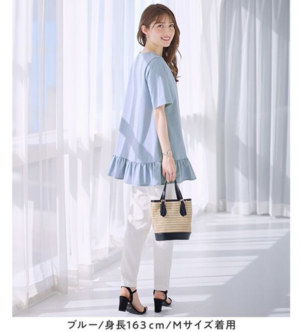 alotta（アロッタ）の「【接触冷感】すっきり細見え！裾フリルＡラインチュニックＴシャツ（チュニック）」｜詳細画像