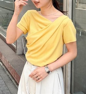 RANAN（ラナン）の「【新色追加】ひんやり上品ドレープリブTシャツ（カットソー）」｜イエロー