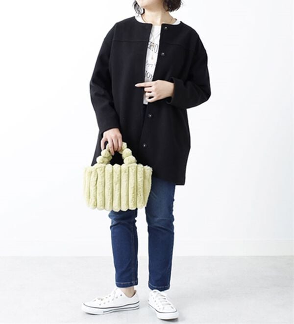 BELLUNA（ベルーナ）の「ウール調素材ノーカラーミドル丈コート（ハーフコート）」｜詳細画像