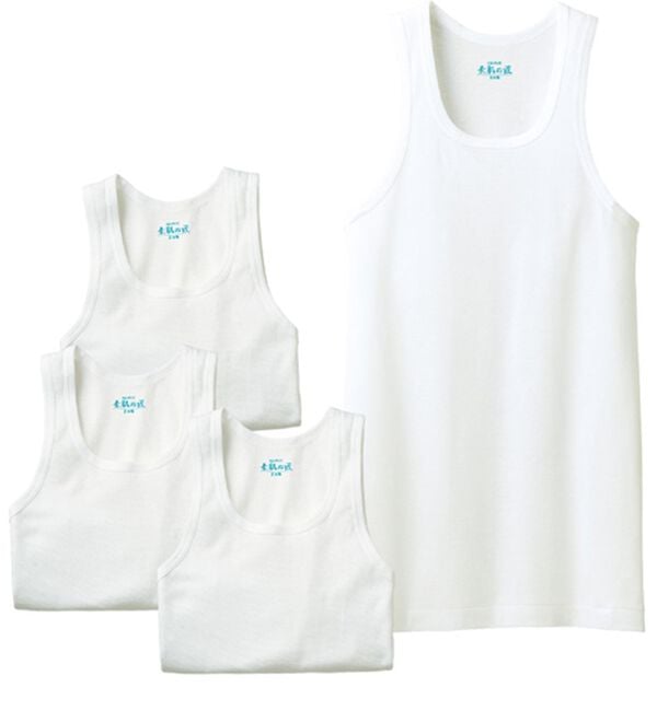 「【４枚組】＜ＧＵＮＺＥ&times;ベルーナ＞素肌の匠（Ｒ）綿１００％風通る冷感インナー（メンズ肌着・インナーウェア）」｜ホワイト4枚組 ランニング