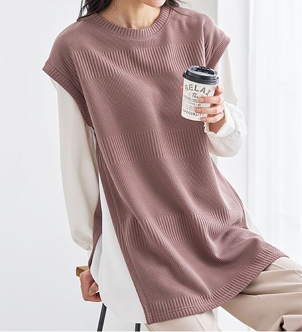 BELLUNA（ベルーナ）の「ボーダージャカード異素材切替チュニック（チュニック）」｜詳細画像