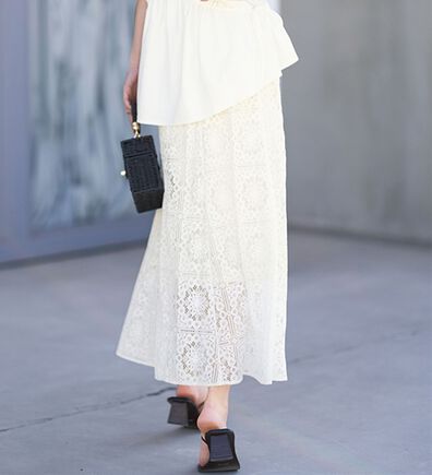 RANAN（ラナン）の「スクエアーレースセミフレアースカート（ロングスカート）」