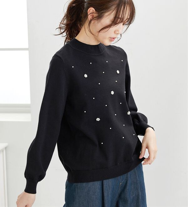 BELLUNA（ベルーナ）の「パール付ニットプルオーバー（ニット・セーター）」｜詳細画像