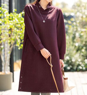 ルフラン（ルフラン）の「千鳥柄ふくれワンピース＜テイルン＞（カットソーワンピース）」｜ワイン