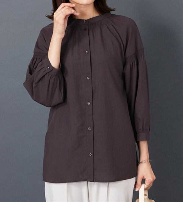 BELLUNA（ベルーナ）の「ビンテージ素材シャーリング使いブラウス（チュニック）」｜詳細画像