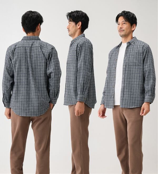 「シンプル＆プラス　フランネルチェックシャツ（メンズシャツ）」｜詳細画像