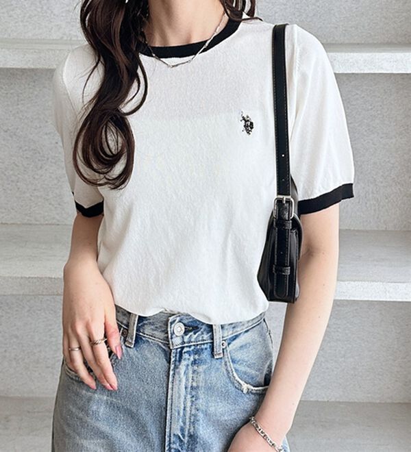 GeeRA（ジーラ）の「【ＵＳ．ＰＯＬＯ．ＡＳＳＮ】配色ニットプルオーバー（ニット・セーター）」｜詳細画像