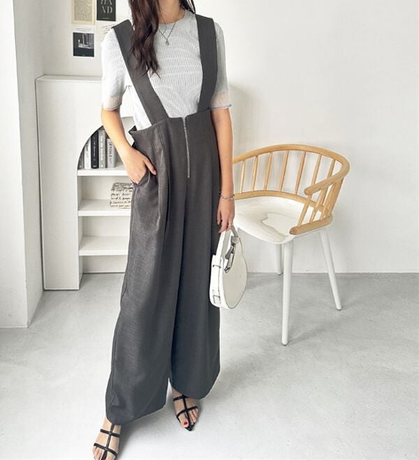 GeeRA（ジーラ）の「フロントジップハイウエストサロペット（オールインワン）」｜詳細画像