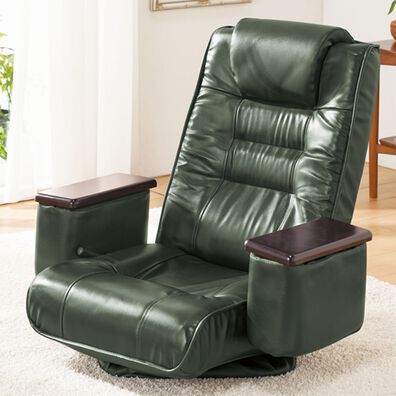 「木肘収納付リクライニング回転座椅子（座椅子）」