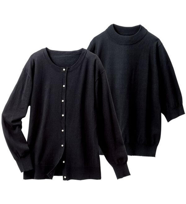 VINNO（ヴィノ）の「パール調釦付ニットアンサンブル（アンサンブル）」｜ブラック