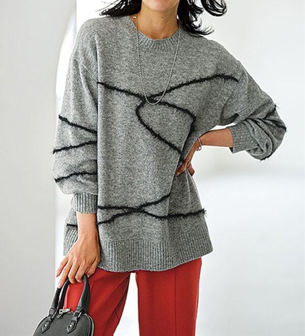 BELLUNA（ベルーナ）の「線描きジャカードニットプルオーバー（ニット・セーター）」｜詳細画像