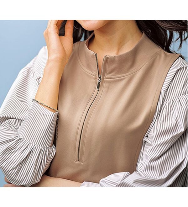 BELLUNA（ベルーナ）の「ハーフジップ使いストライプ切替ワンピース（チュニック）」｜詳細画像