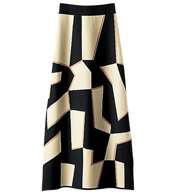 BELLUNA（ベルーナ）の「幾何柄ジャカードニットスカート（ロングスカート）」｜ブラック系