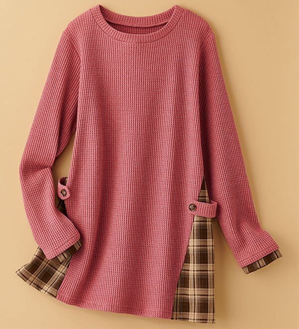 BELLUNA（ベルーナ）の「異素材重ね着風チュニック（チュニック）」｜ローズピンク
