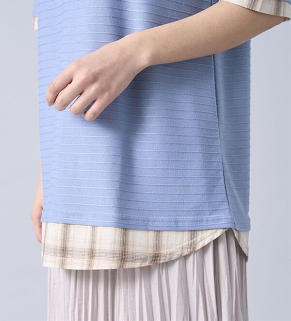 BELLUNA（ベルーナ）の「ひんやり冷感！タックジャカード素材重ね着風プルオーバー（カットソー）」｜詳細画像