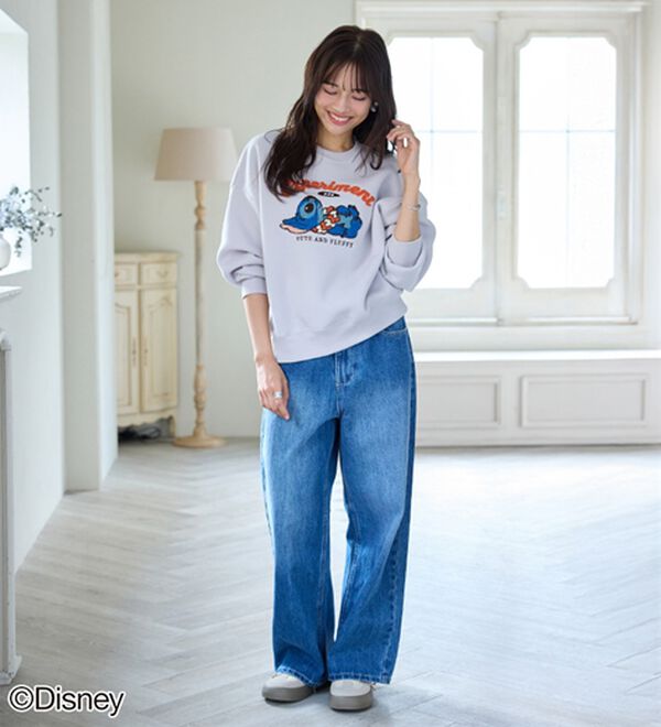Disney＞【スティッチ】さがら刺しゅう裏起毛ゆったりトレーナー