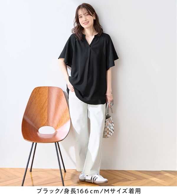 Viola e Viola（ヴィオラ エ ヴィオラ）の「【選べる２丈】さらっと涼感フレアスリーブブラウス（ブラウス）」｜詳細画像