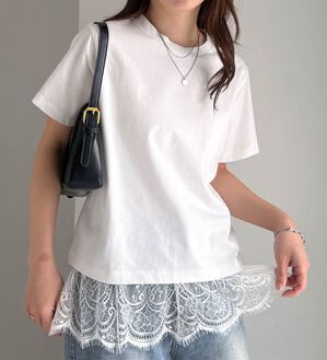 RANAN（ラナン）の「レースレイヤードコンパクトTシャツ（Tシャツ）」｜詳細画像